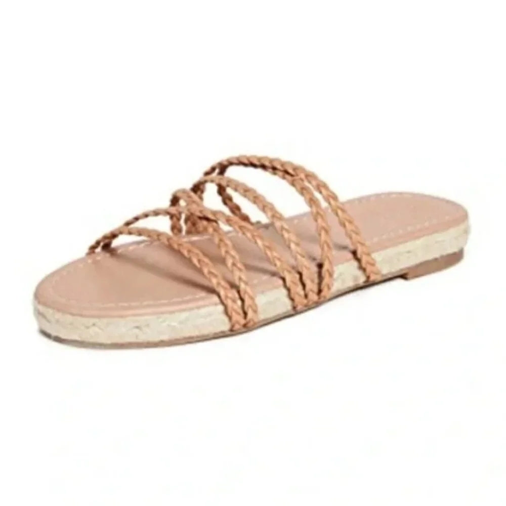 MADEWELL Strappy Espadrille Sandals in Braided Leather Amber Brown KATHRYN